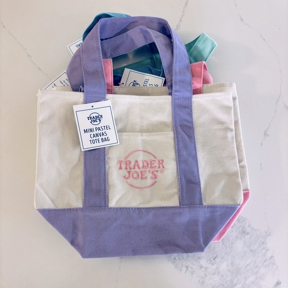 Trader Joes Pastel Mini Canvas Tote Bag Lavender - Picture 1 of 1